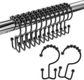 Shower Curtain Hooks Rings, Rust Proof Stainless Steel Shower Curtain Hooks Double Sided for Bathroom Shower Rods Curtains, Set of 12, Black