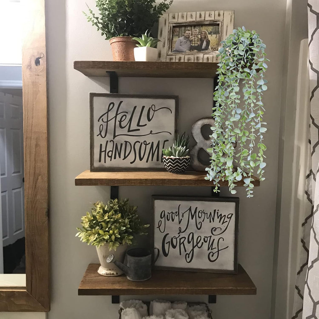 Fake Hanging Plants Eucalyptus Potted Artificial Plant Small Faux Ivy Vines Decor for Floating Shelf Kitchen Bathroom Cabinets Indoor Outdoor Pack of 2 23.6 Inches Long