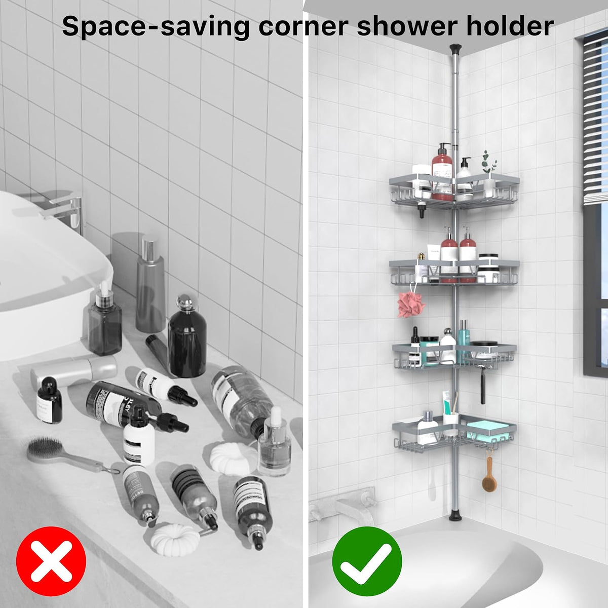 KEGII Shower Caddy Tension Pole, Bathtub Organizer, Light Gray