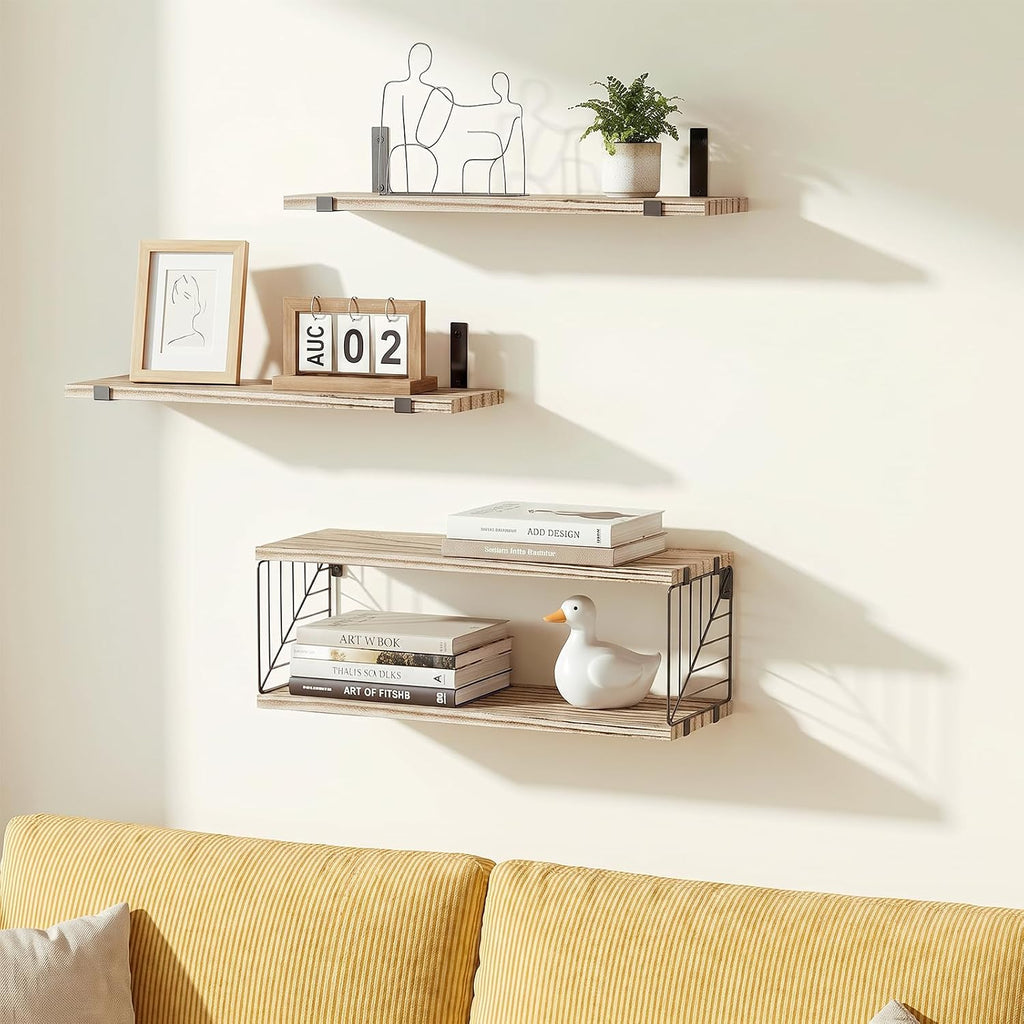 Fixwal 3+1 Tier Bathroom Floating Shelves Over Toilet, Light Brown