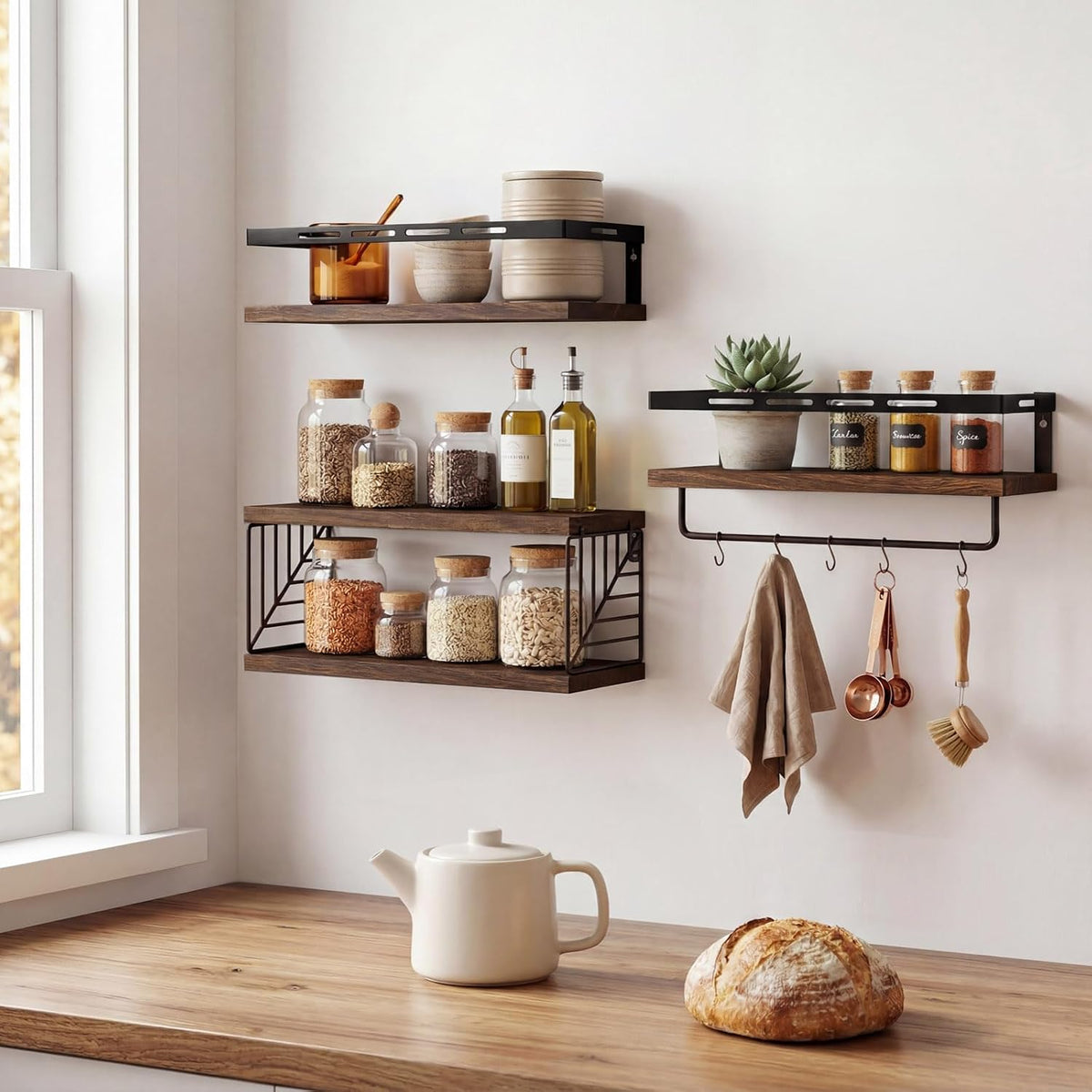 Fixwal Wall Mounted Bathroom Shelves Over Toilet (3+1 Dark Brown)