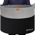 Cotton Rope Woven Laundry Basket 22"X 22"X 14" with handles(Black-Grey)XXXL
