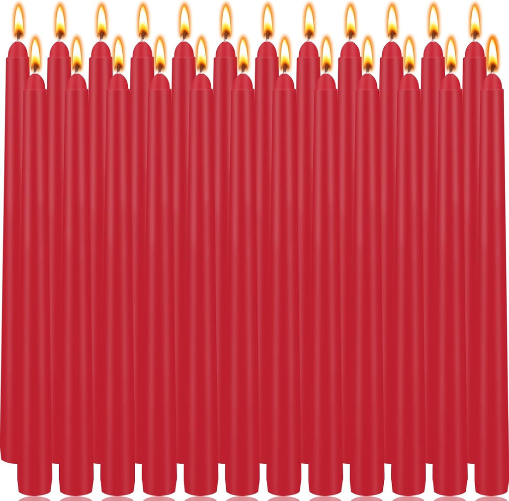 Red Taper Candles 24 Pack, 10 Inch Unscented Holiday Dinner Candles for Valentine's Day Table Decor, Wedding Centerpieces, Long-Lasting 7-8 Hour Burn Time, Premium Wax