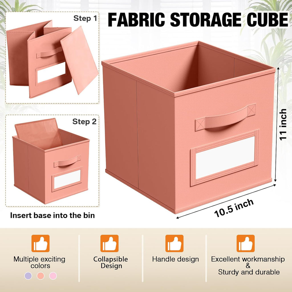 10 Pack Fabric Storage Cubes with Label 11" Collapsible Cube Bins, Pastel