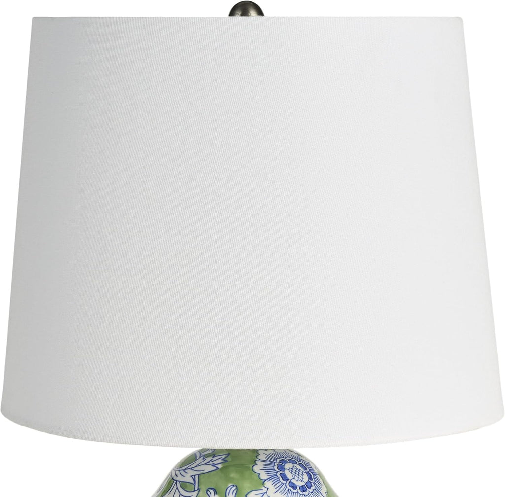 Nourison Home 24" Green & Blue Floral Ginger-Jar Ceramic Traditional Table Lamp for Living Room, Bedroom, Dining Room, Reading