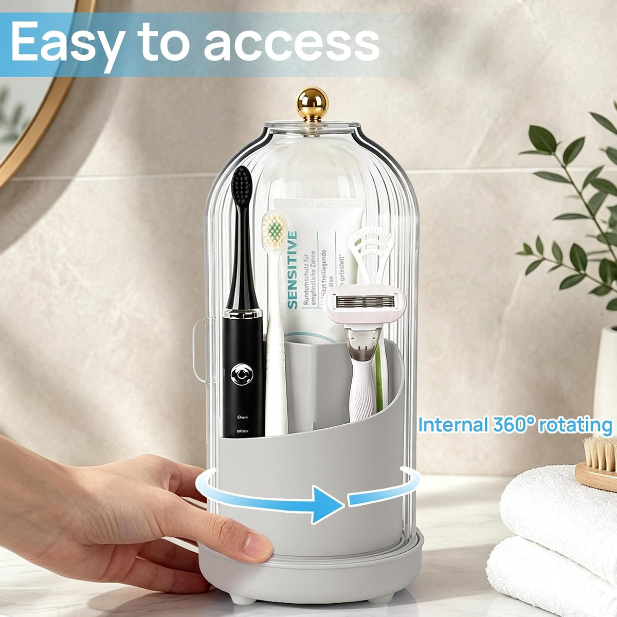 Toothbrush Holders with Cover Toothpaste Organizer for Bathroom, Grey