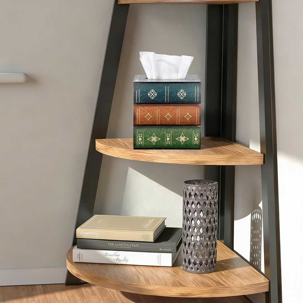 Antique Wooden Book Tissue Holder, Decorative Square Tissue Cover