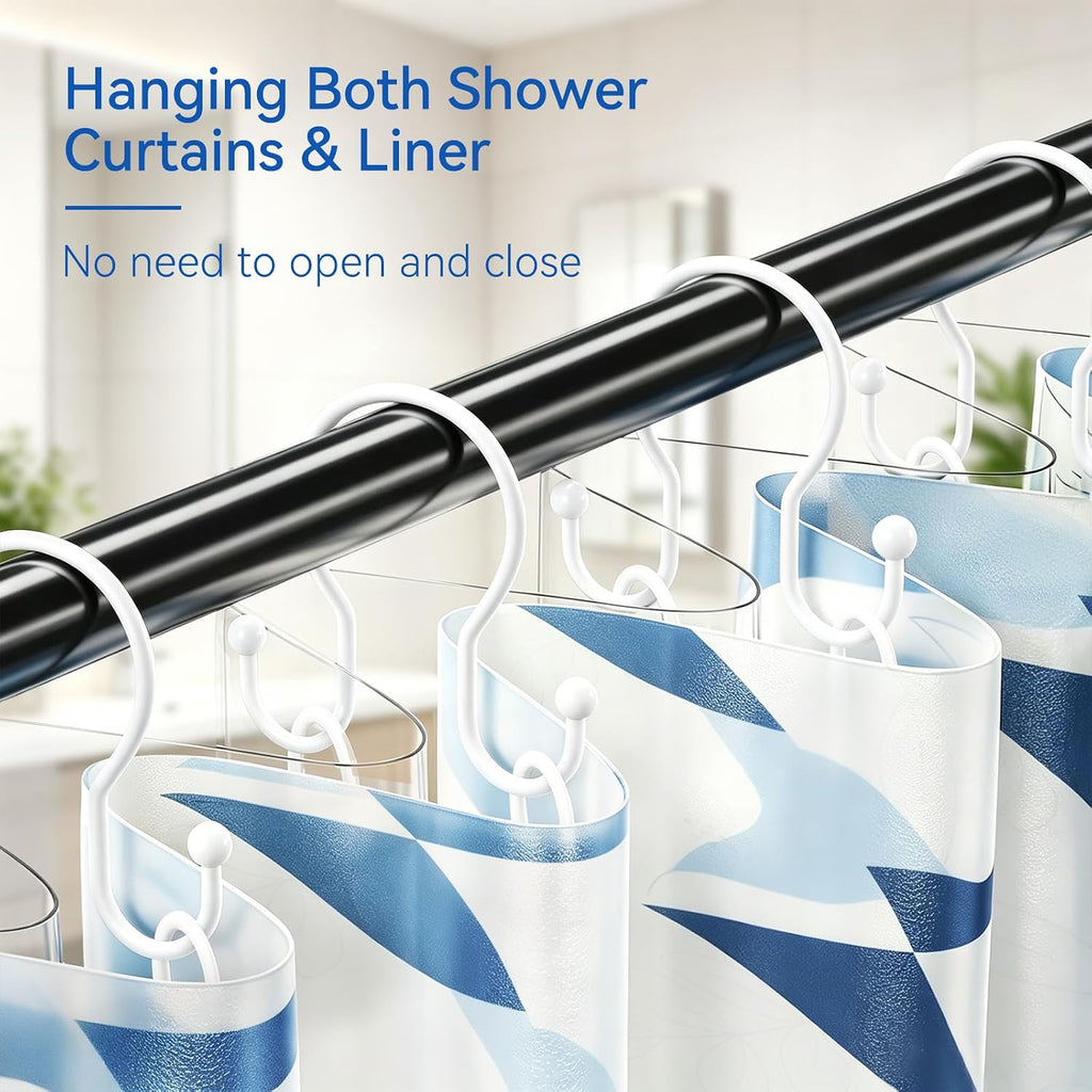 OEH Shower Curtain Hooks, 12 Pcs Minimalist Shower Curtain Rings, Metal Shower Curtain Hangers, Double Hook Shower Curtain Hooks Rust Proof, Glide Smoothly Shower Hooks for Shower Curtain Rod, White