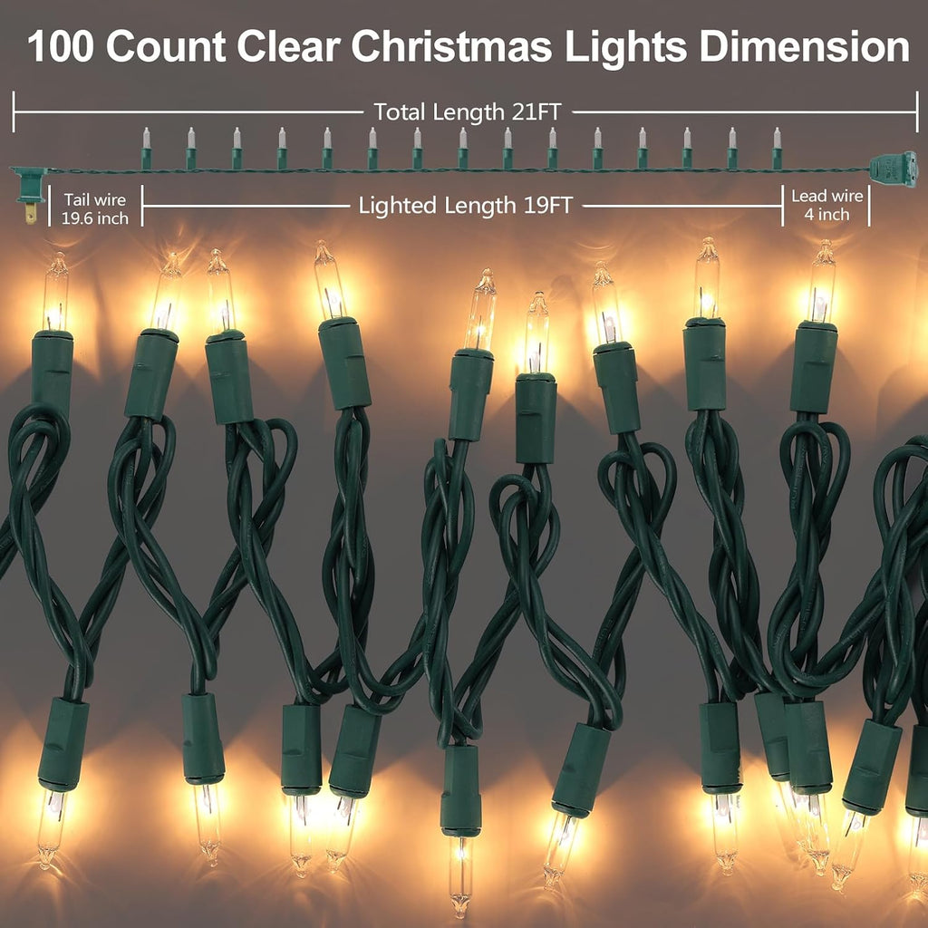 TIGOMOOV 100 Count Mini Warm White Christmas String Lights, 21FT Green Wire Incandescent Xmas Lights, UL Certified Plug in Connectable, Christmas Tree Lights for Indoor Outdoor Wreath Patio Yard Decor