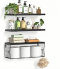 Floating Bathroom Shelves Wall Mounted - Wooden Shelf Set of 3 for Over Toilet Storage & Modern Bathroom Decor - Perfect Wall Shelving Organizer for Apartments RVs Powder Rooms Restroom - Black
