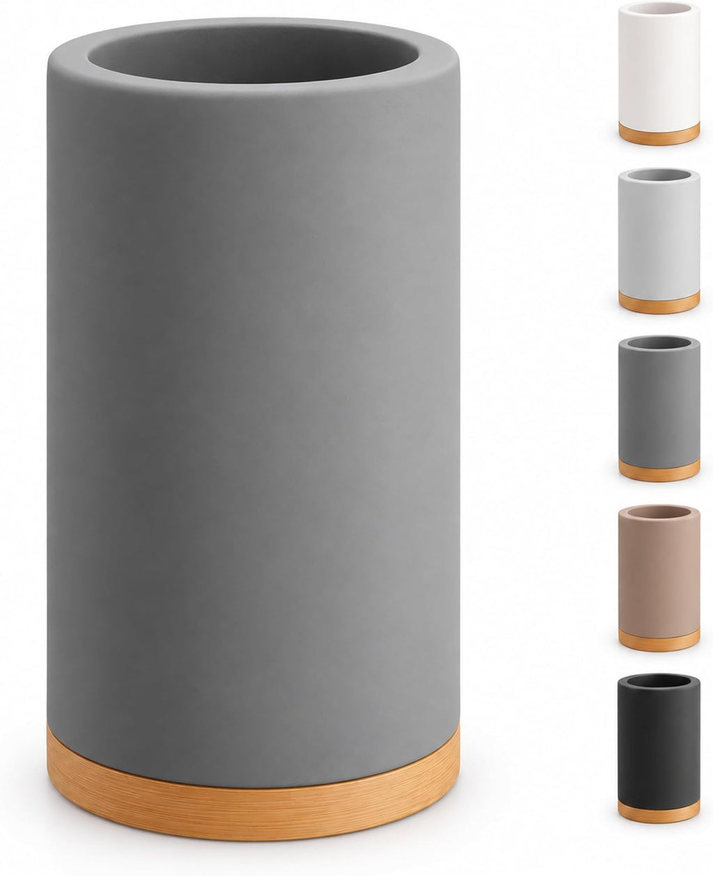 Matani Bamboo Toothbrush Holder Diatomite Tooth Brush Organizer - Storage Stand for Small Bathroom & Counter - Removable Base & Drain Holes, Water-Absorbent & Quick-Drying (Grey)