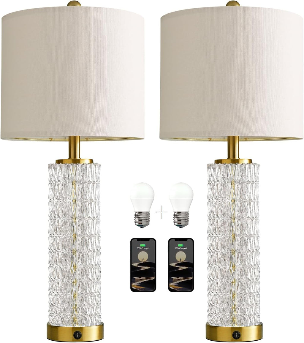 Oneach 27.75" Gold Table Lamps Set of 2 with Crystal Nightlight for Bedside