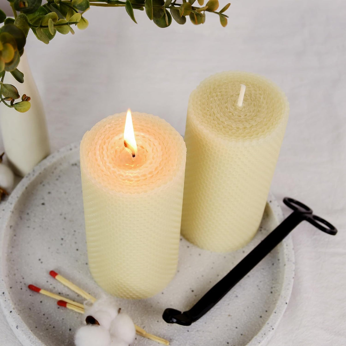 3x6 Inch Pure Natural White Honeycamb Beewaxs Pillar Candle Rolled Candles