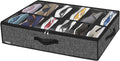 Onlyeasy Under Bed Shoe Storage Organizer with Sturdy Handles and Clear Window 1 Pack Fits 12 Pairs, Premium Foldable Underbed Shoes Container Box for Closet, Linen-like Black, MXAUBSB1P