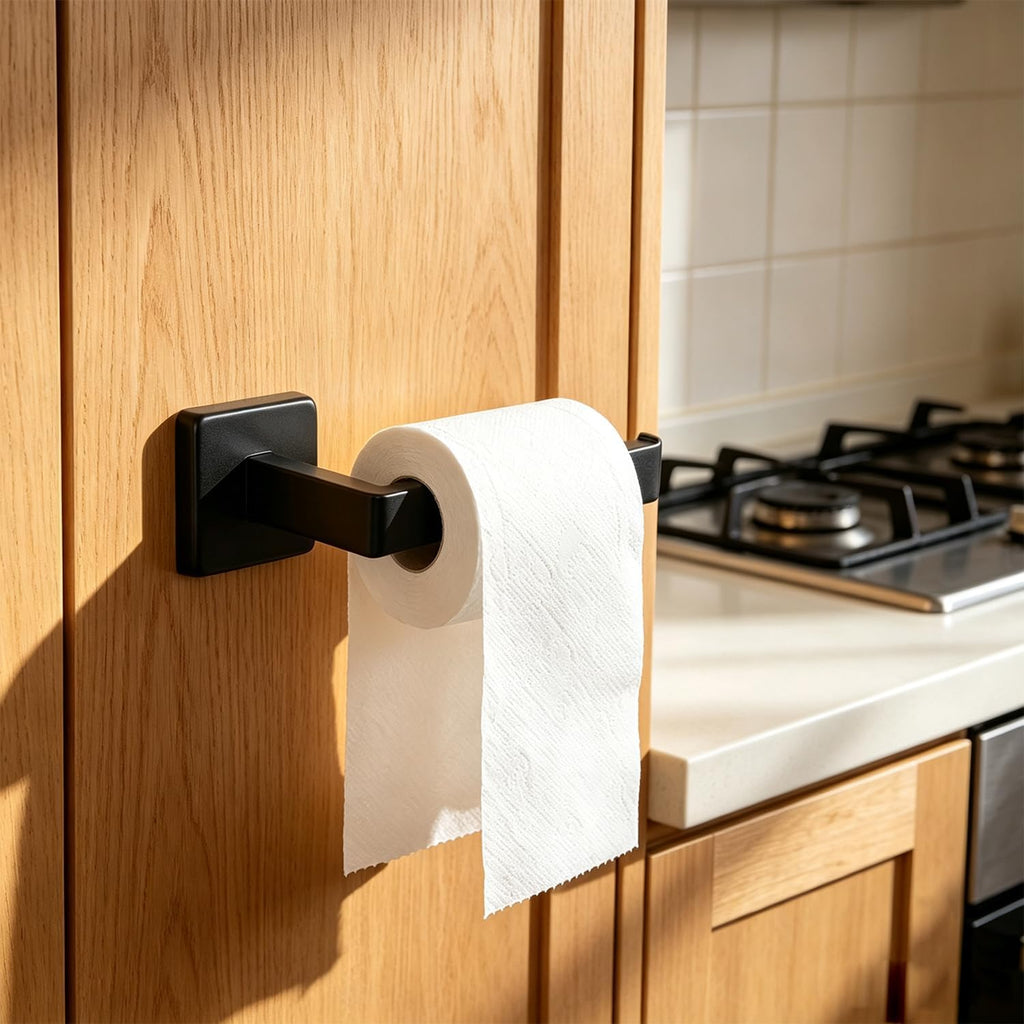 TocTen Toilet Paper Holder-Bathroom Tissue Holder Fit Big Roll Paper, Made of Thicken SUS 304 Stainless Steel, Square Paper Roll Holder Wall Mount Suitable for Bathroom, Kitchen, Office (Black, 6.5)