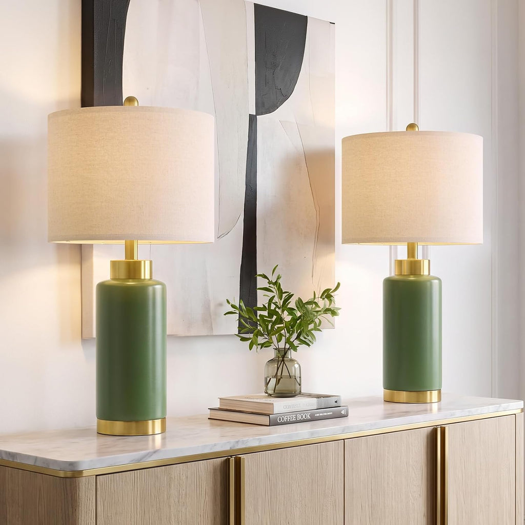 USumkky 25'' Ceramic Table Lamps Set of 2 for Bedroom Living Room Green