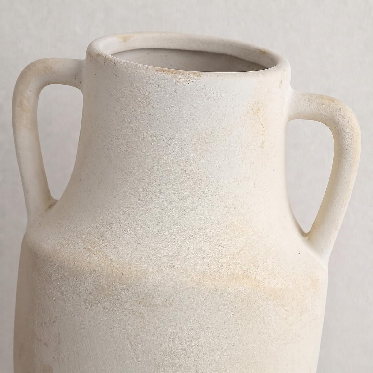 Deep Dream Ceramic Flower Vase with Handles, 11 Inch Large White Ceramic Vase, Decorative Tall Terracotta Vase, Farmhouse Rustic Vase for Home Decor, Shelf, Living Room, Bedroom,Table (White)