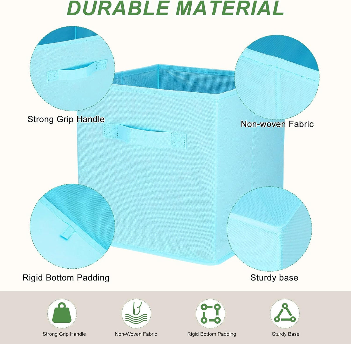 uxcell 3Pcs Fabric Storage Bins, 11 Inch Cube Storage Bin Foldable Storage Cube Organizer Bins with Handles for Shelf Closet, Nursery Home, Bedroom(Sky Blue)