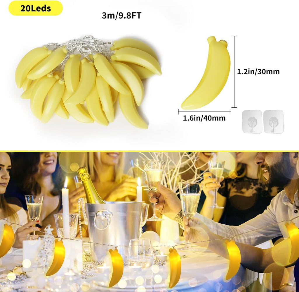 3M 20LED Fruit Banana String Lights Battery Powered Indoor Outdoor Lighting Lamp for Wedding Home Birthday Garden Yard Patio Party Decorations