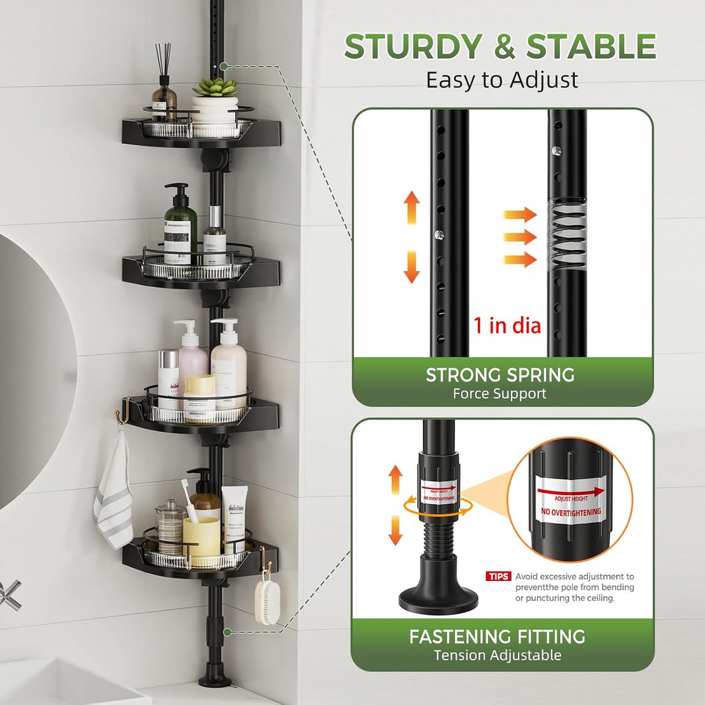360°Rotating Corner Shower Caddy Organizer Tension Pole,Black