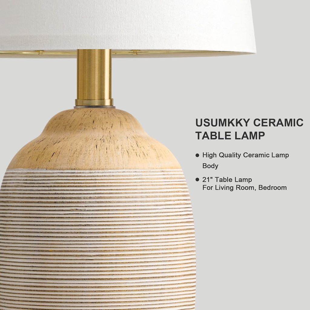 USumkky 21" Vintage Ceramic Table Lamps Set of 2 for Bedroom Rustic Cream