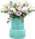 Green Ribbed Glass Vase, Modern Design Flower Vase