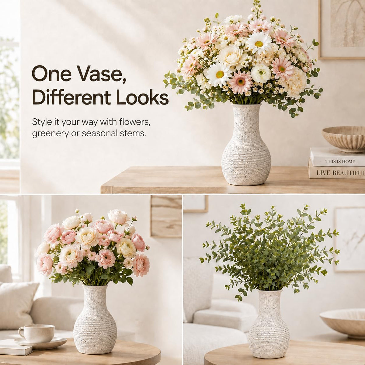 Nawaza Ceramic Flower Vase White Small Farmhouse Table Decor Vase V15