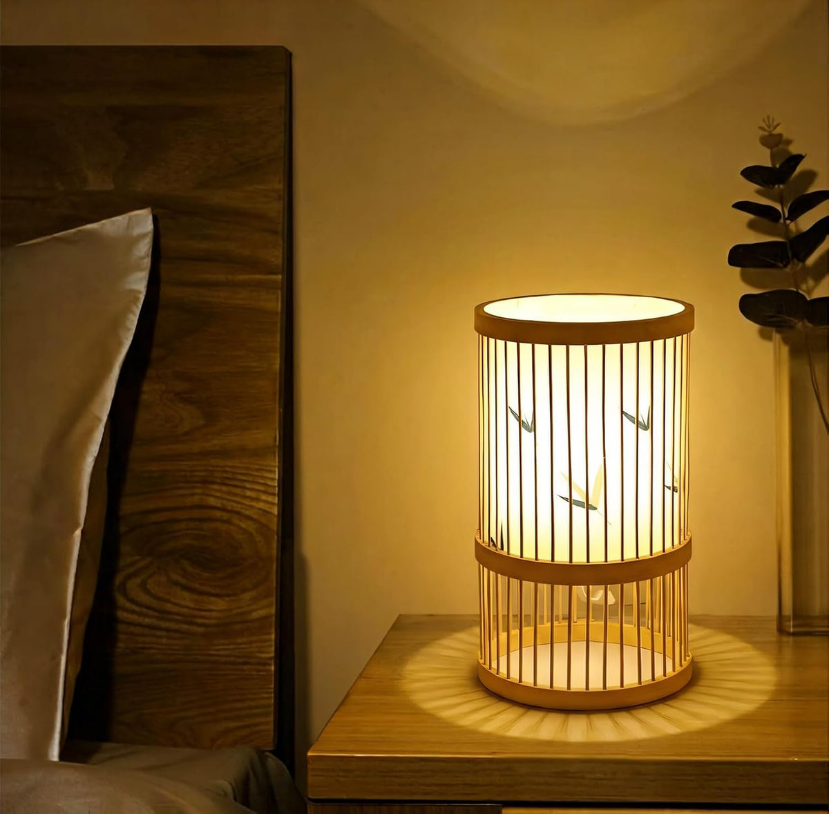 AFORTLO Table Desk Lamp,Janpandi Bamboo Boho Decorative Nightstand Night Light Japanese Hollow-Out Lamp Home Decor for Bedroom,Living Room,End Table or Office with Bulb(Bamboo Leaves)