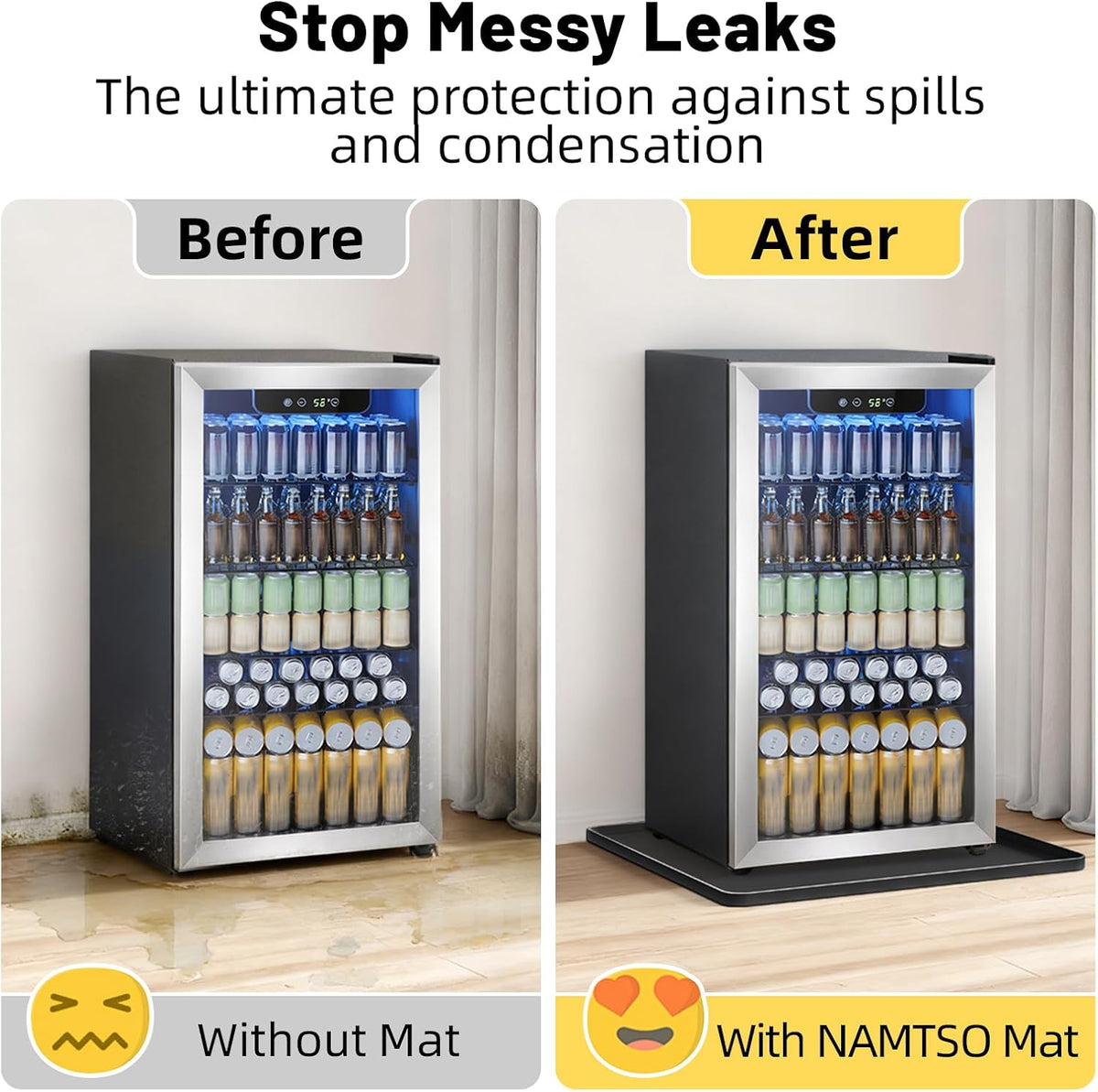 NAMTSO Mini Fridge Silicone Mat, 20"x20" Floor Protector Drip Tray, Black