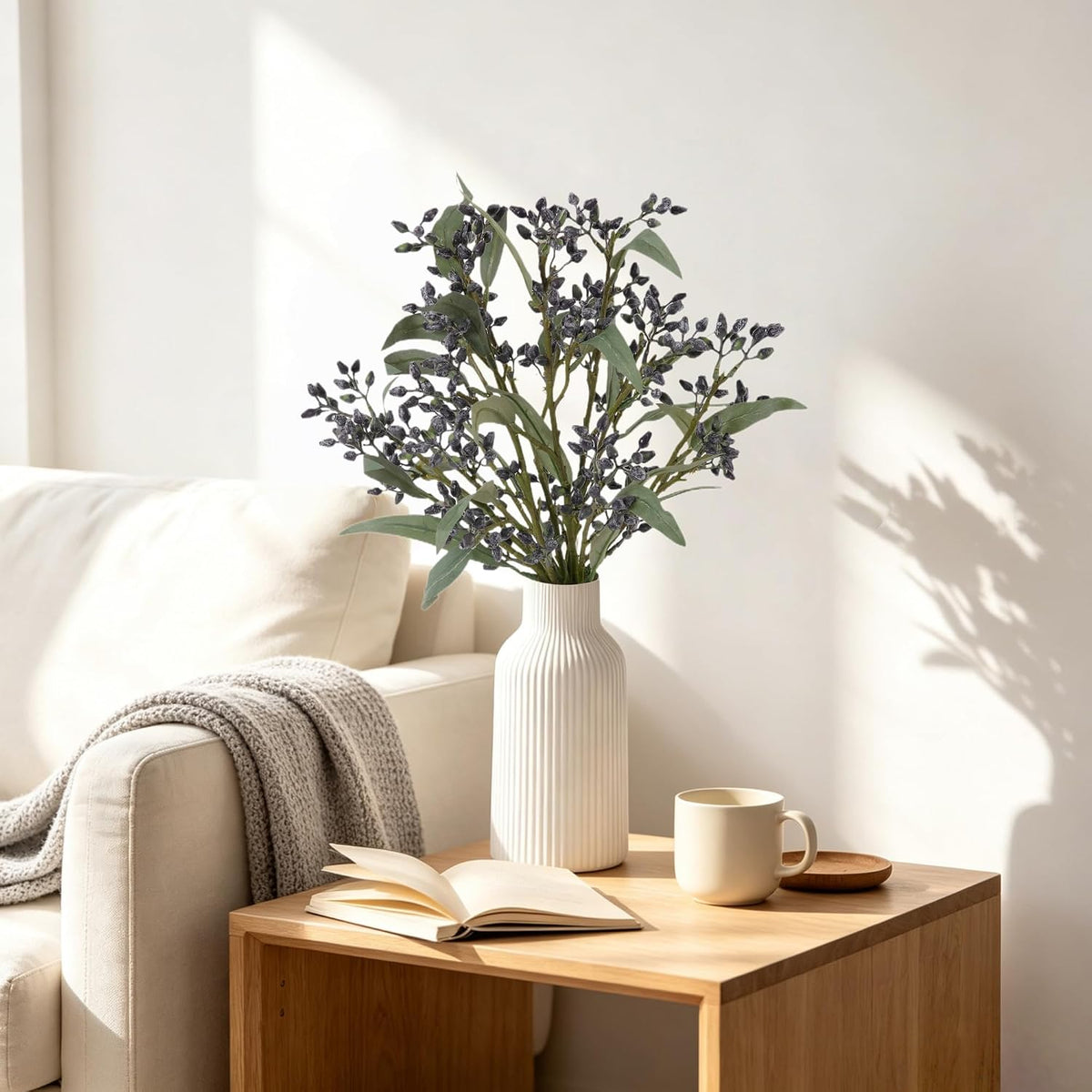 Faux Seeded Willow Eucalyptus Stems, 4Pcs Black Artificial Greenery