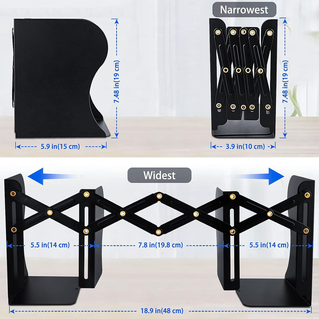 Non Skid Book Ends to Hold Books, Carooyac Metal Adjustable Book Ends Decorative Bookends for Home Office, Heavy Duty Kids Bookshelf Magazine Holder Book Organizer for Desk