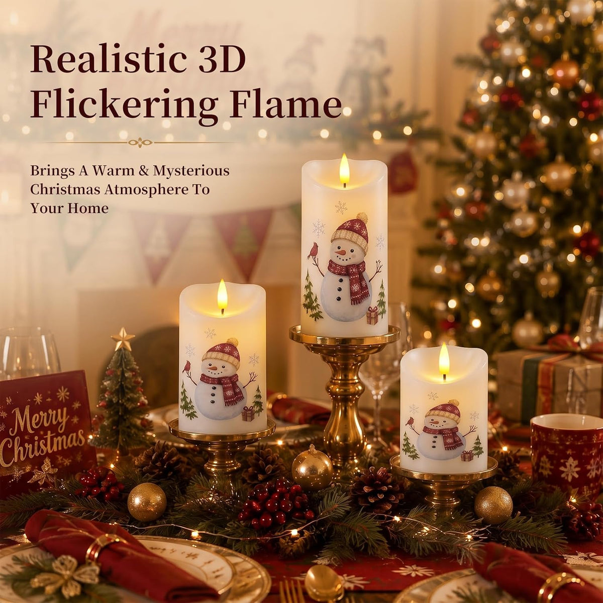 Raycare Christmas Real Wax Flameless LED Pillar Candles with Timer Remote