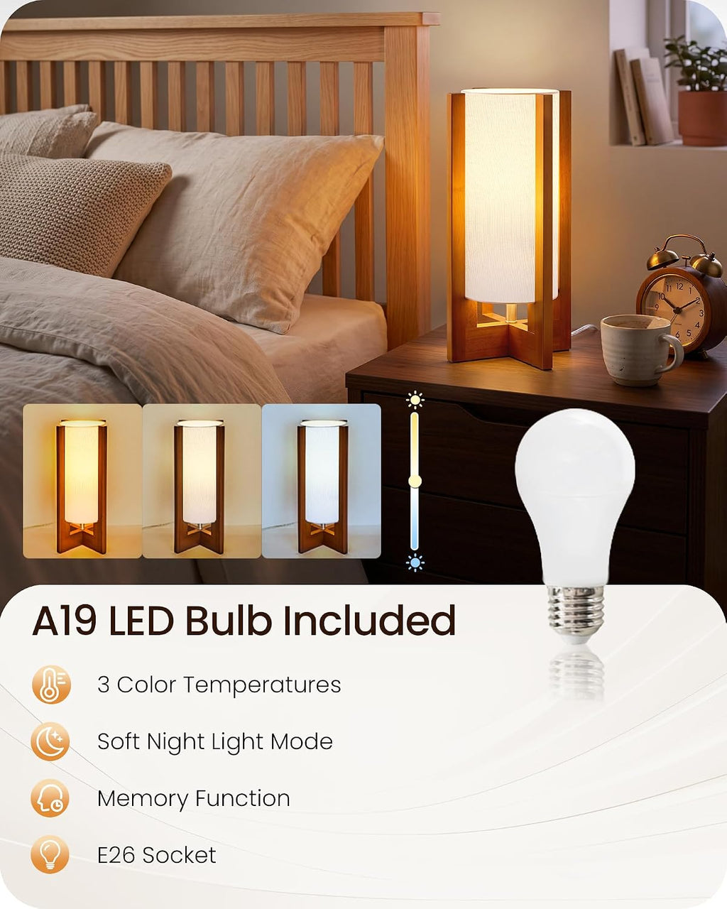 Table Lamps Set of 2, 13.4" Small Bedside Lamps with LED Bulb