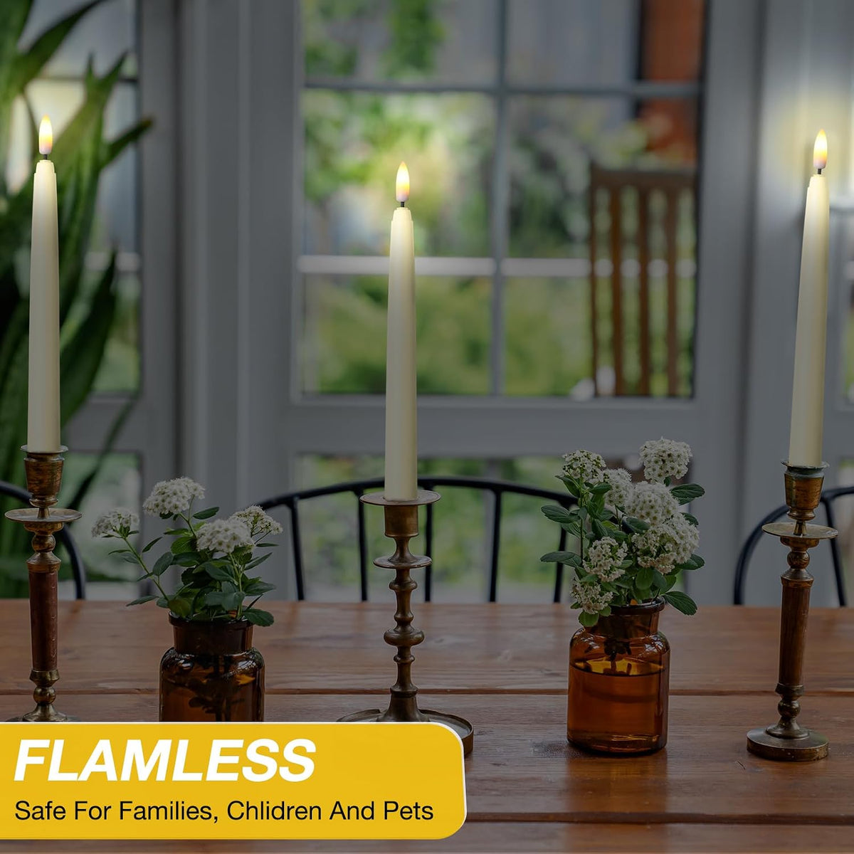 Reginary 48 Pcs Flameless Taper Candles with 4 Remote,Ivory,8.46 Inches