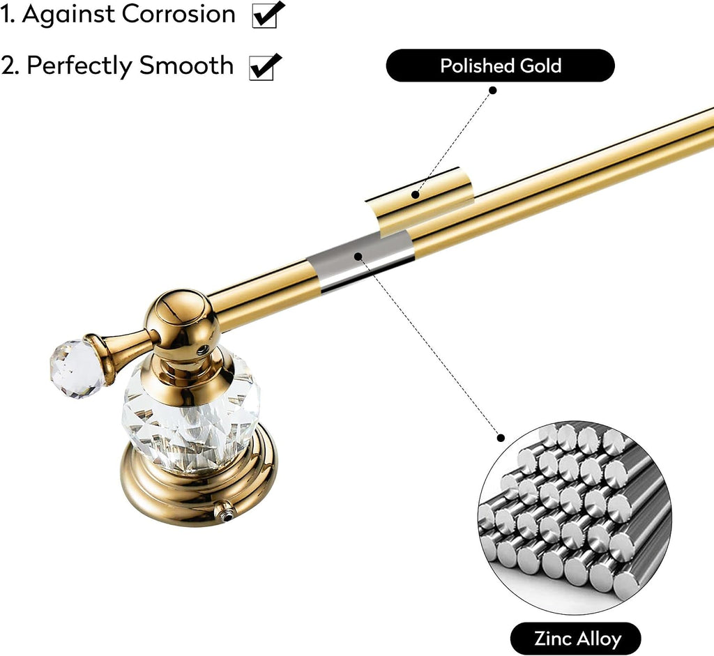 WOLIBEER Polished Gold Towel Bar,Crystal Towel Holder Adjustable Towel Rack Expandable Rail Bathroom Accessories Wall Mounted