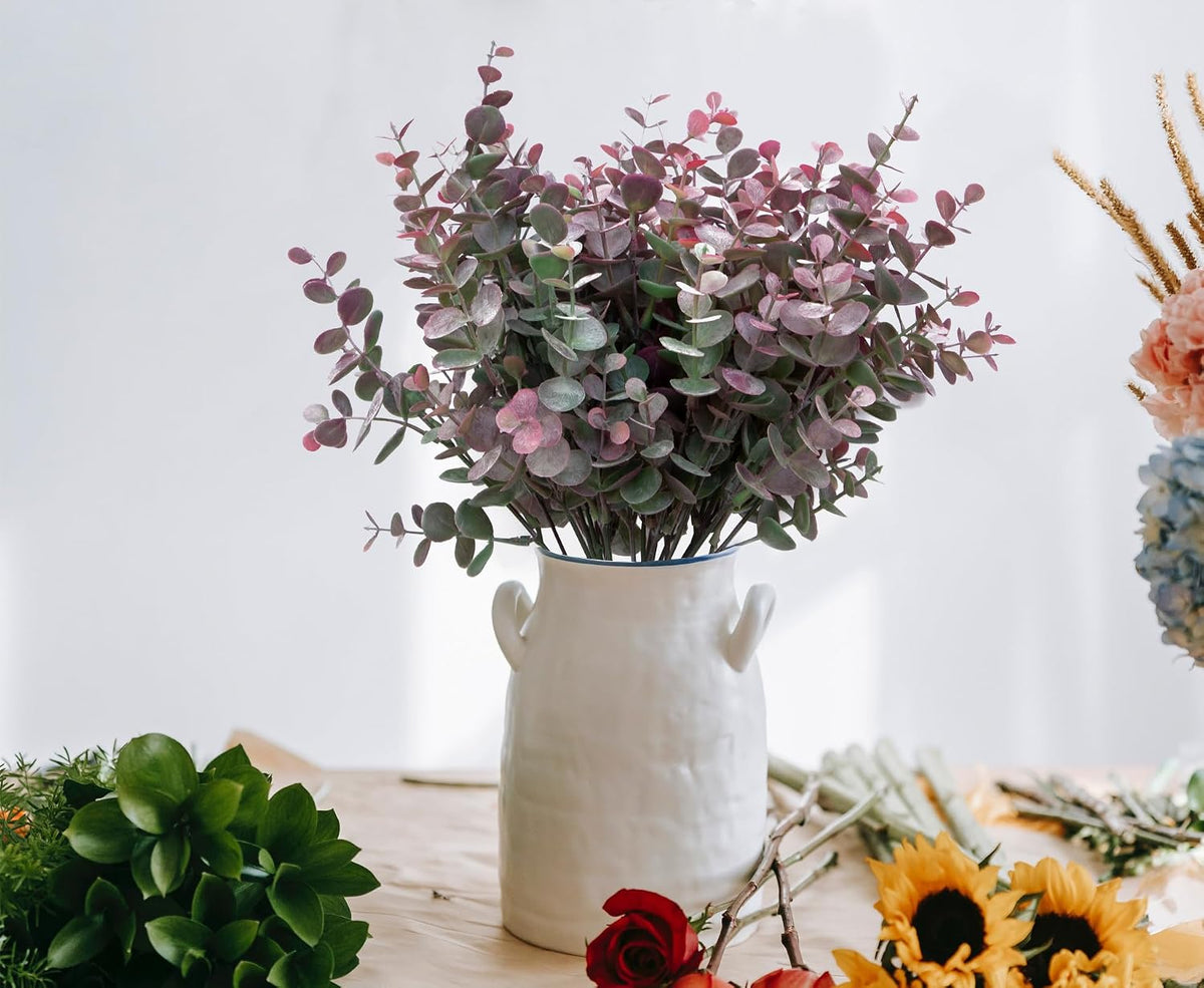 5Pcs Artificial Eucalyptus Stems，Artificial Greenery Fake Dust Frosted Eucalyptus Branches Leaves，Fake Plants for Decoration (Dusty Mauve- 13.8 in)