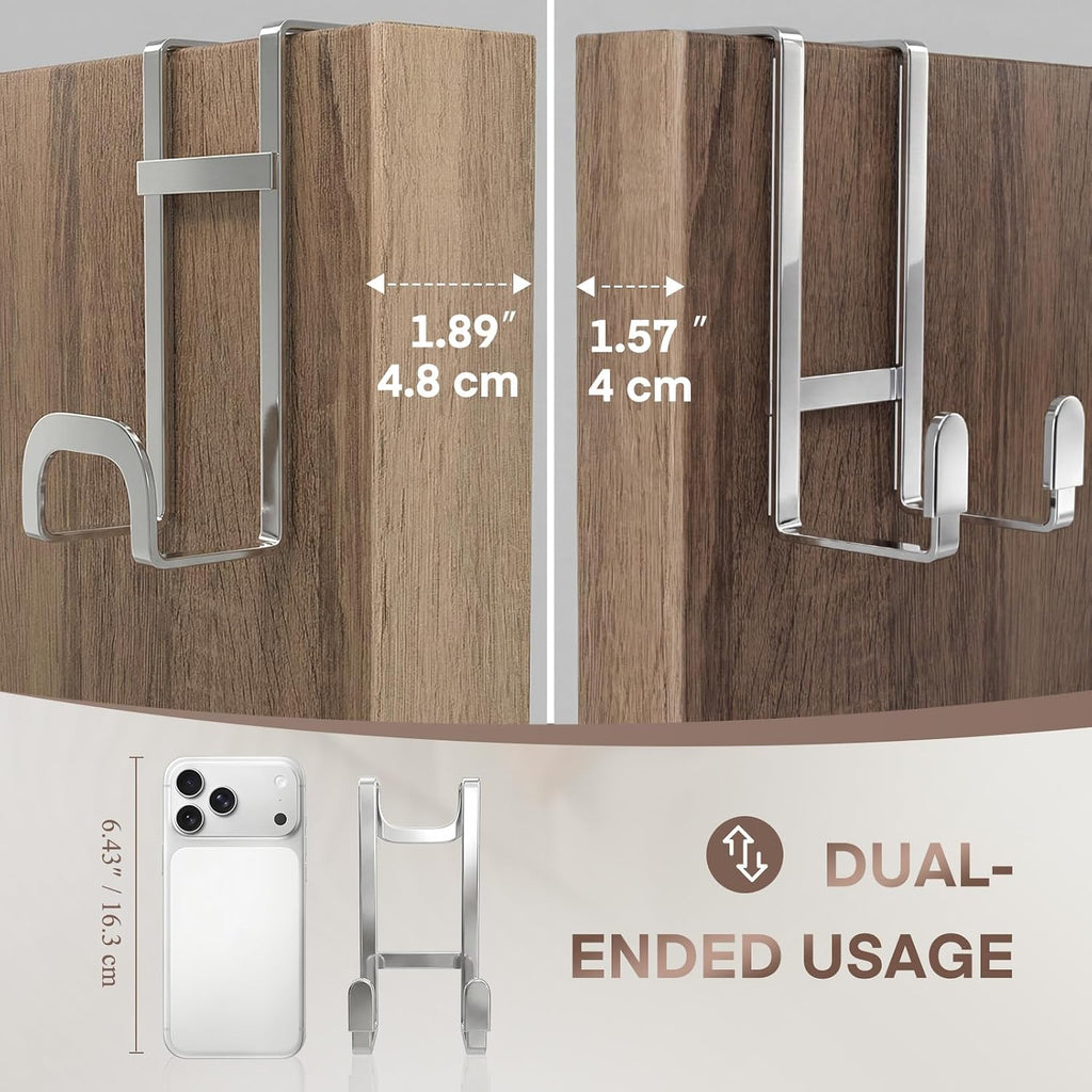 FYY 2 Packs Over The Door Hooks, Heavy Duty Door Hanger Hook, No Drill Wall Hooks for Hanging Coat, Towel, Bag in Bathroom, Closet Fits Most Doors Up to 1-7/8" Thickness （Silver）