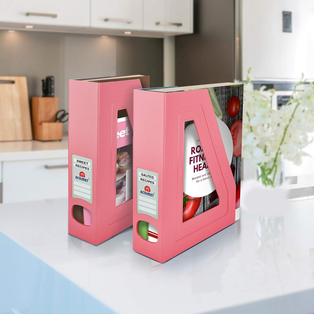 Acrimet Magazine File Holder, Vertical Desk Organizer, Solid Pink, 2 Pack