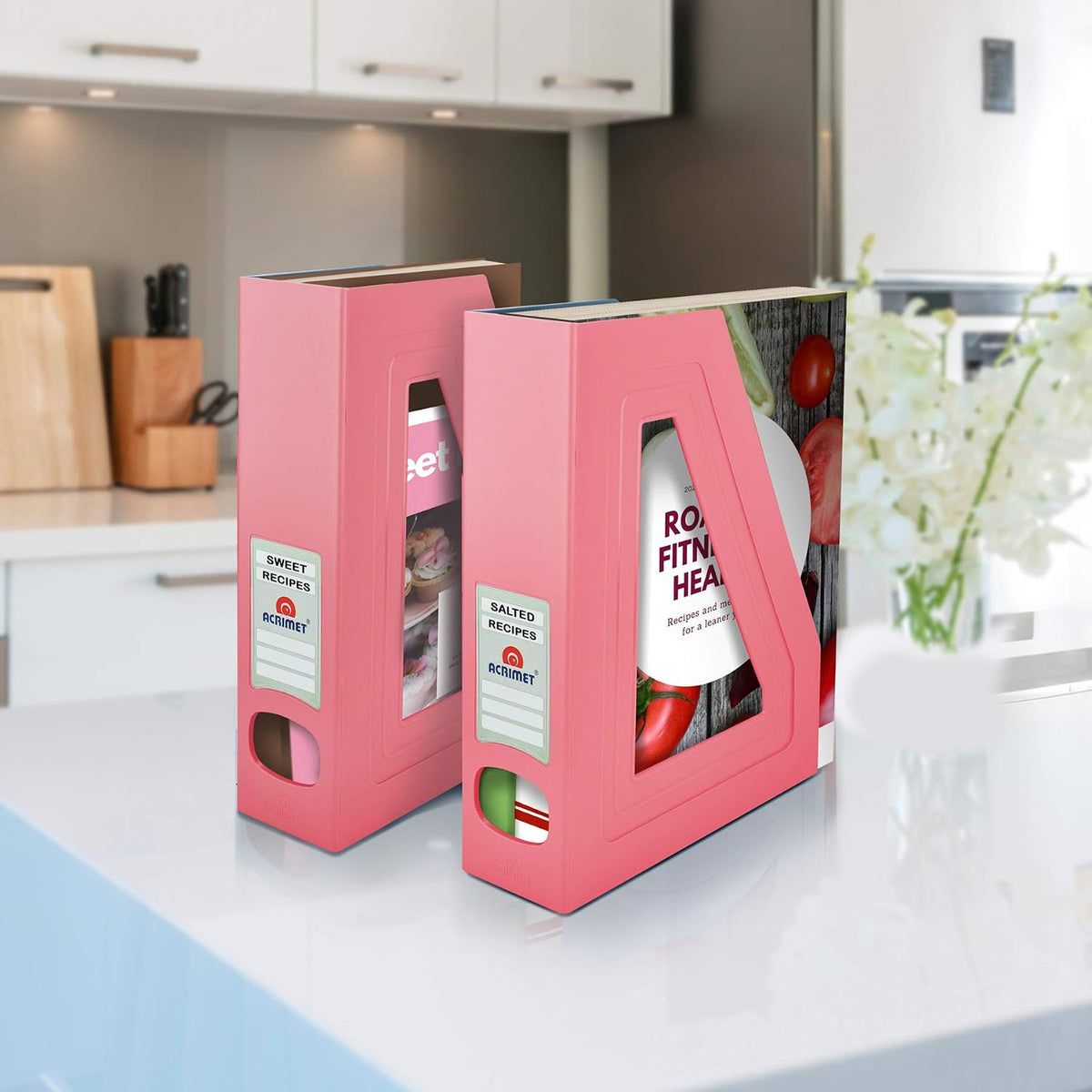 Acrimet Magazine File Holder, Vertical Desk Organizer, Solid Pink, 2 Pack
