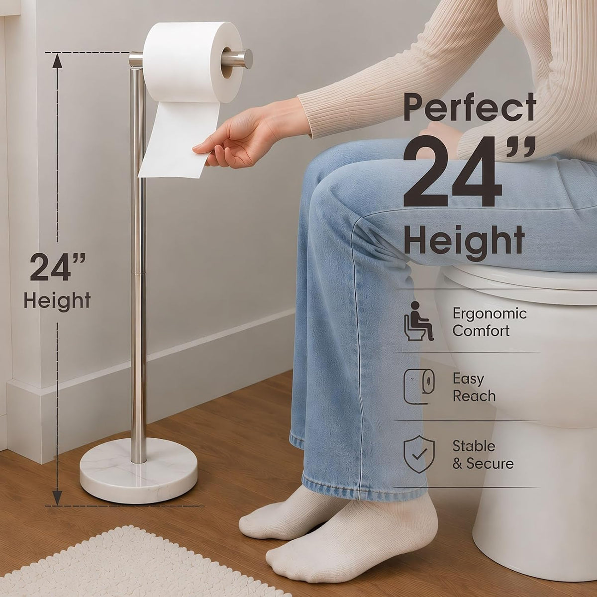 Songtec Toilet Paper Holder Stand, Free Standing Tissue Roll Holder, Heavy Natural Marble Base, Sturdy for 5 Toilet Paper Rolls (Marble Base, Brushed Nickel)