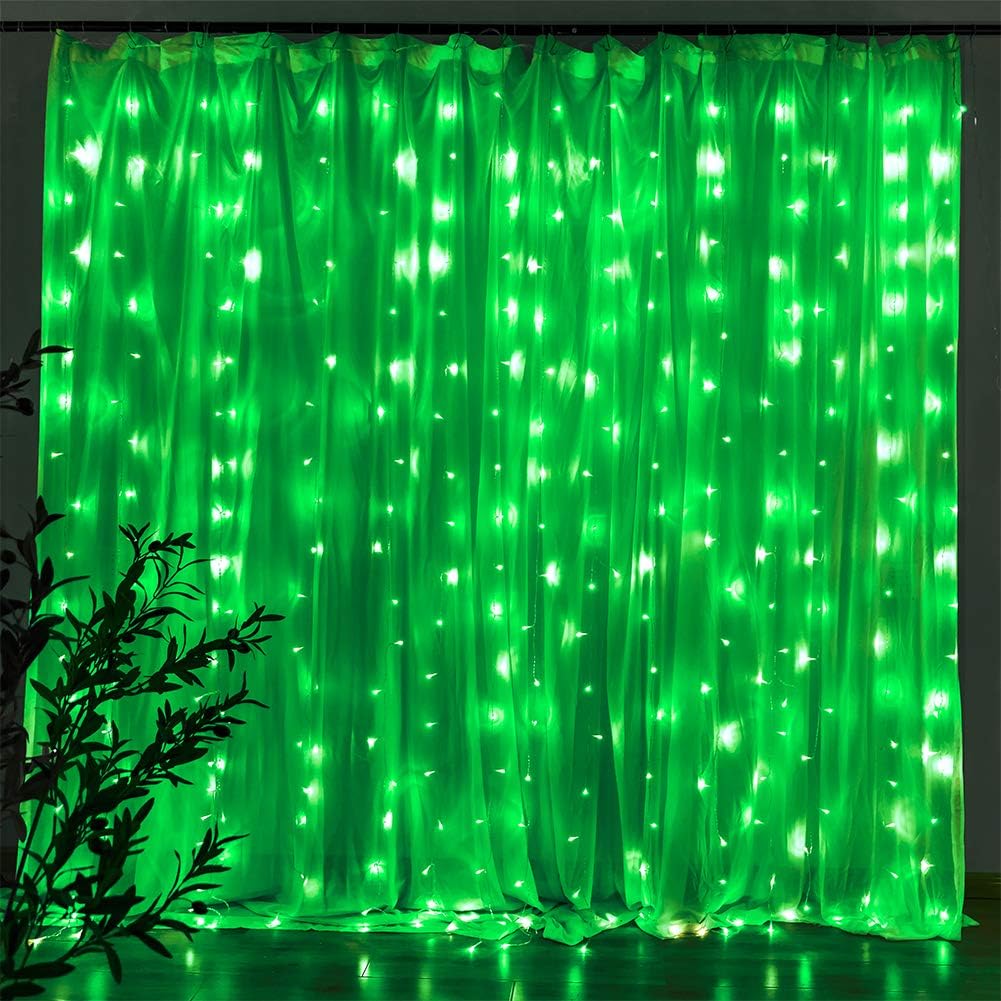 304 LED Green Curtain Lights, 9.8FT x 9.8FT Window Fairy Lights