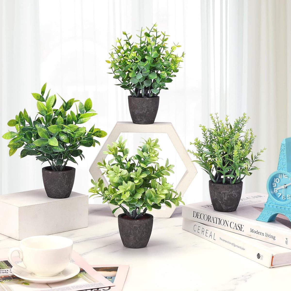 4 Pack Fake Plants Mini Artificial Greenery Potted Plants Bathroom Decor