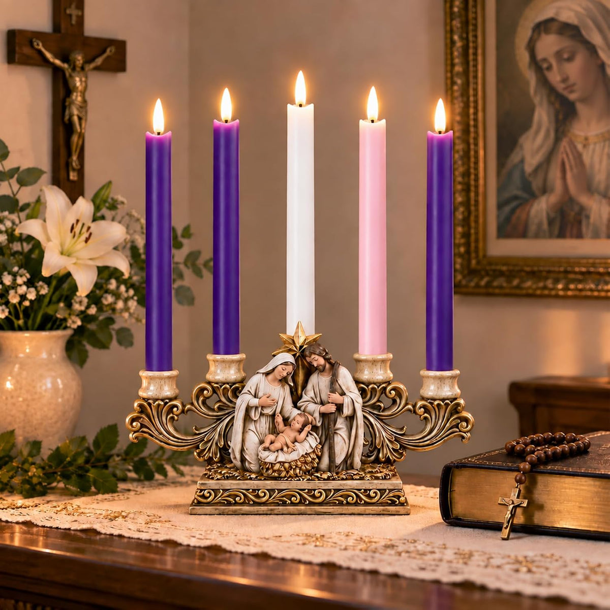Flameless Advent Candles, Real Wax LED Taper Candles for Advent Wreath