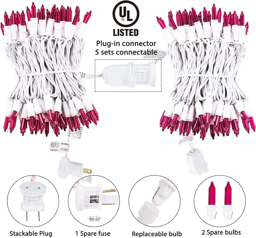 Minetom Pink Christmas Lights 100 Count 20 Feet Incandescent Bulb