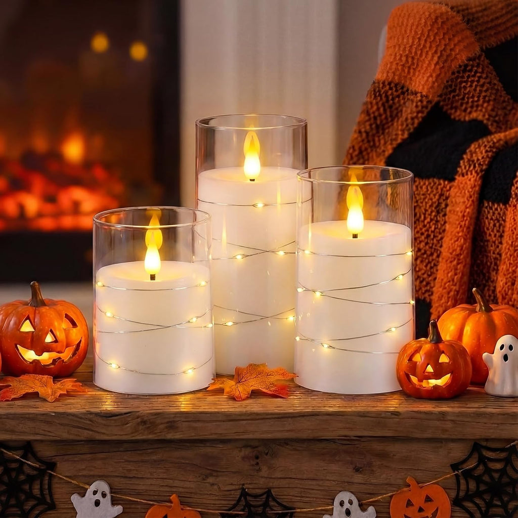 Homemory Flickering Flameless Candles, White LED Pillar Candles with Remote