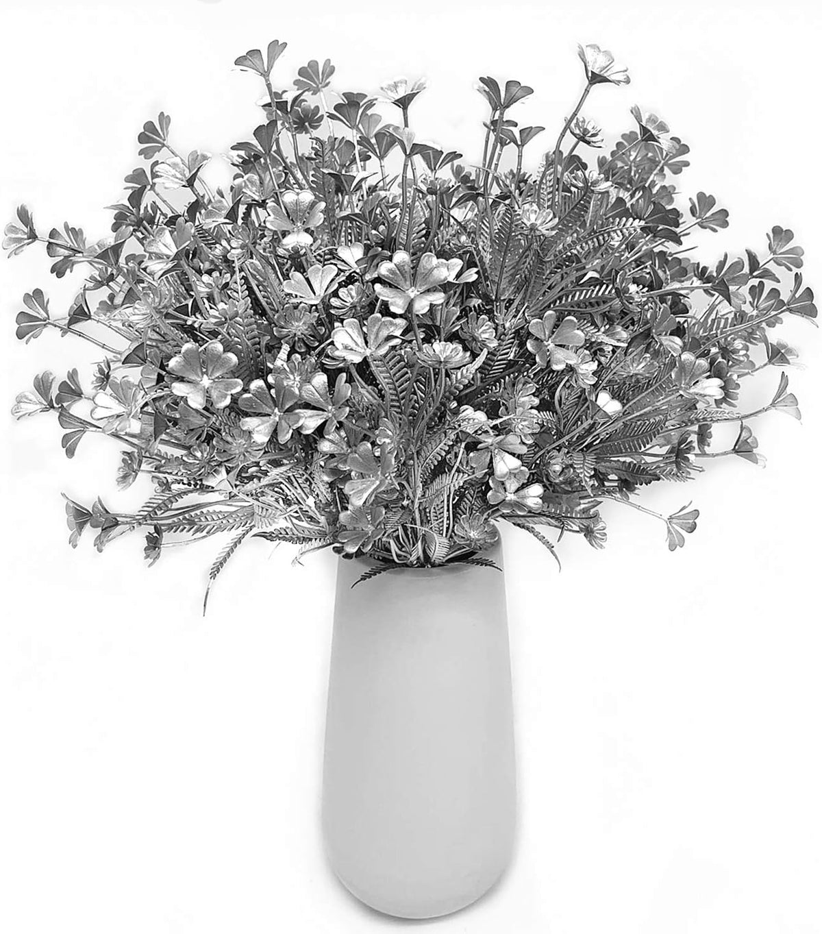 Artificial Plants for Christmas, Fake Silver Plant Four Leaves Clover Plant Bushes Faux Shrubs Greenery Indoor Outside Hanging Planter Home Garden Decor Festival Decoration - Silver 4 Pcs