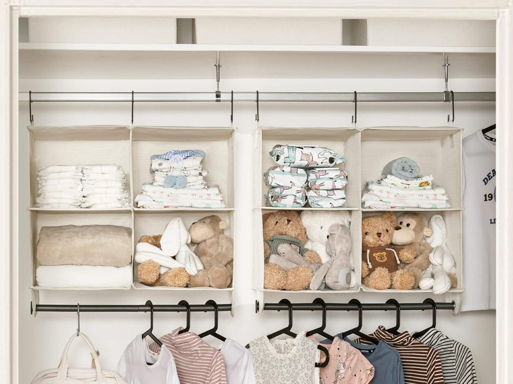 StorageWorks Hanging Closet Organizer with Rod, 4 Sections, 2 Tiers