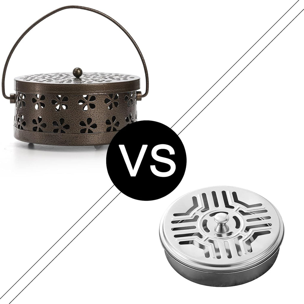 ZENFUN 2 Pack Iron Coil Holders with Lid and Handle, Bronze Incense Coil Burner with Lid, Retro Portable Coil Holder for Camp Use, Indoor, Outdoor, Fireproof, 5.7 Inches Diameter