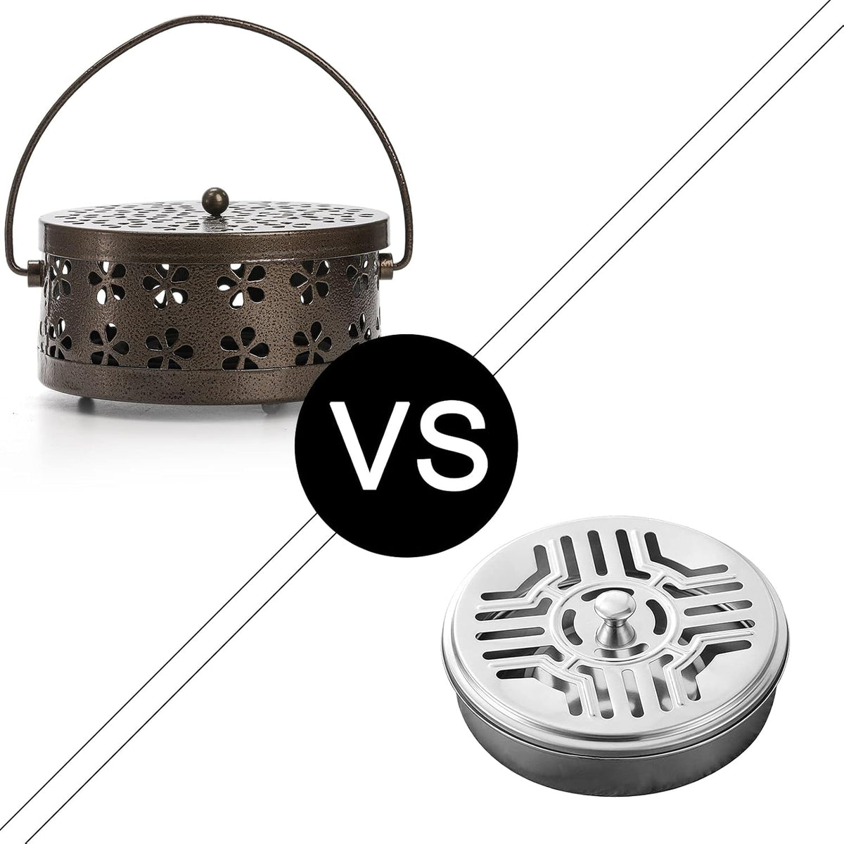 ZENFUN 2 Pack Iron Coil Holders with Lid and Handle, Bronze Incense Coil Burner with Lid, Retro Portable Coil Holder for Camp Use, Indoor, Outdoor, Fireproof, 5.7 Inches Diameter