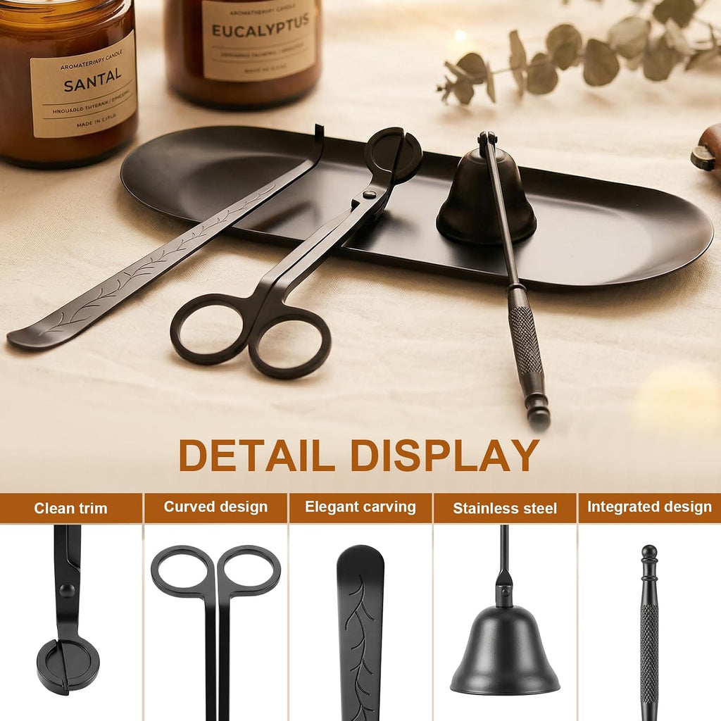 tifanso 4-in-1 Stainless Steel Candle Care Kit for Candle Lovers, Black